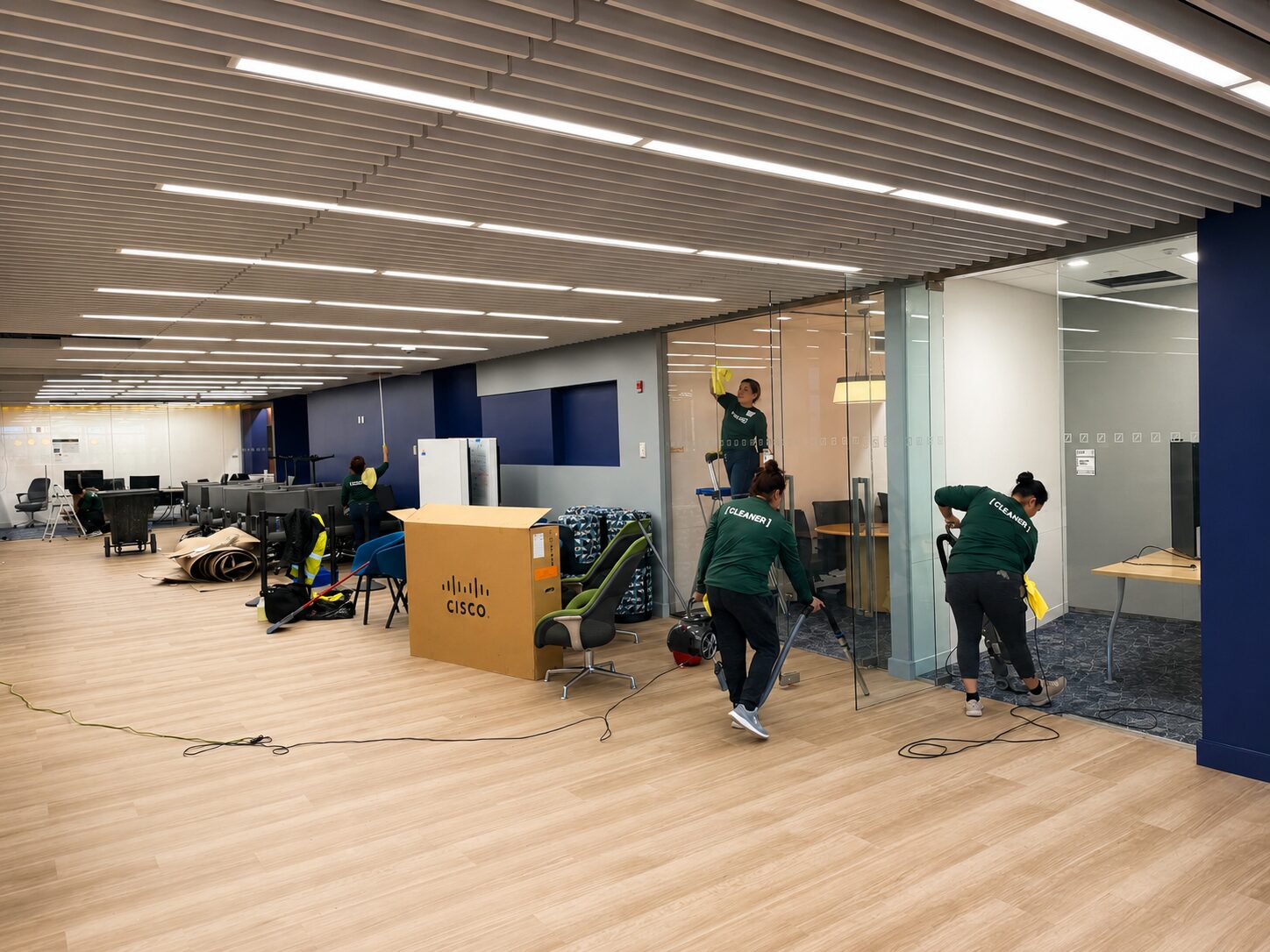 Service In crews maintaining a modern commercial office at scale