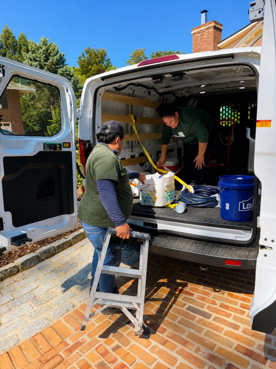 Service In crew loading equipment from a branded van