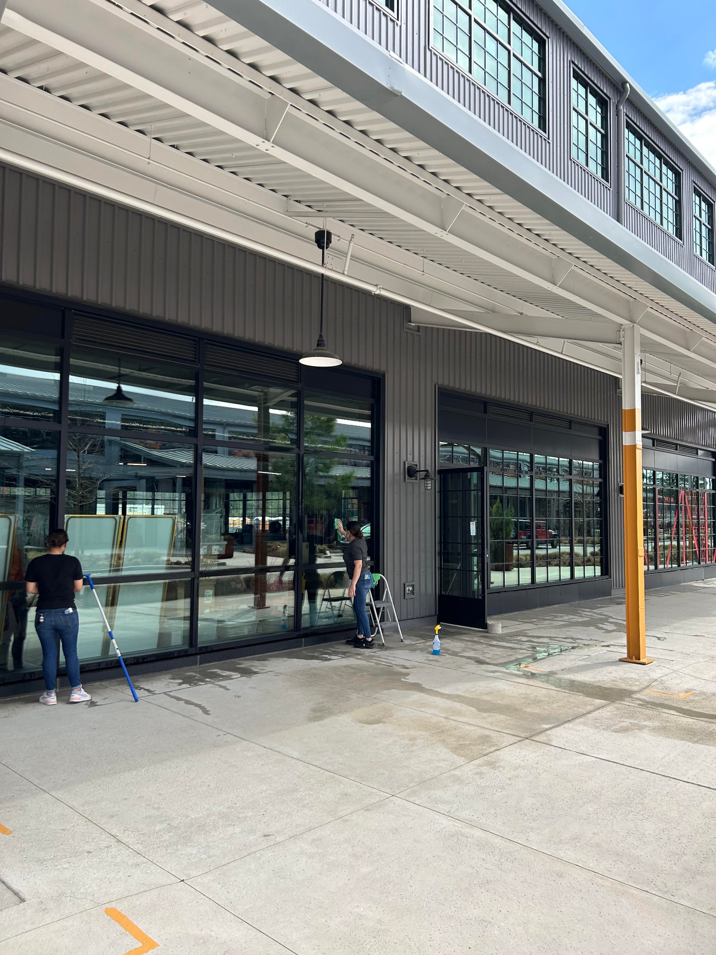 Modern commercial building hallway with polished floors